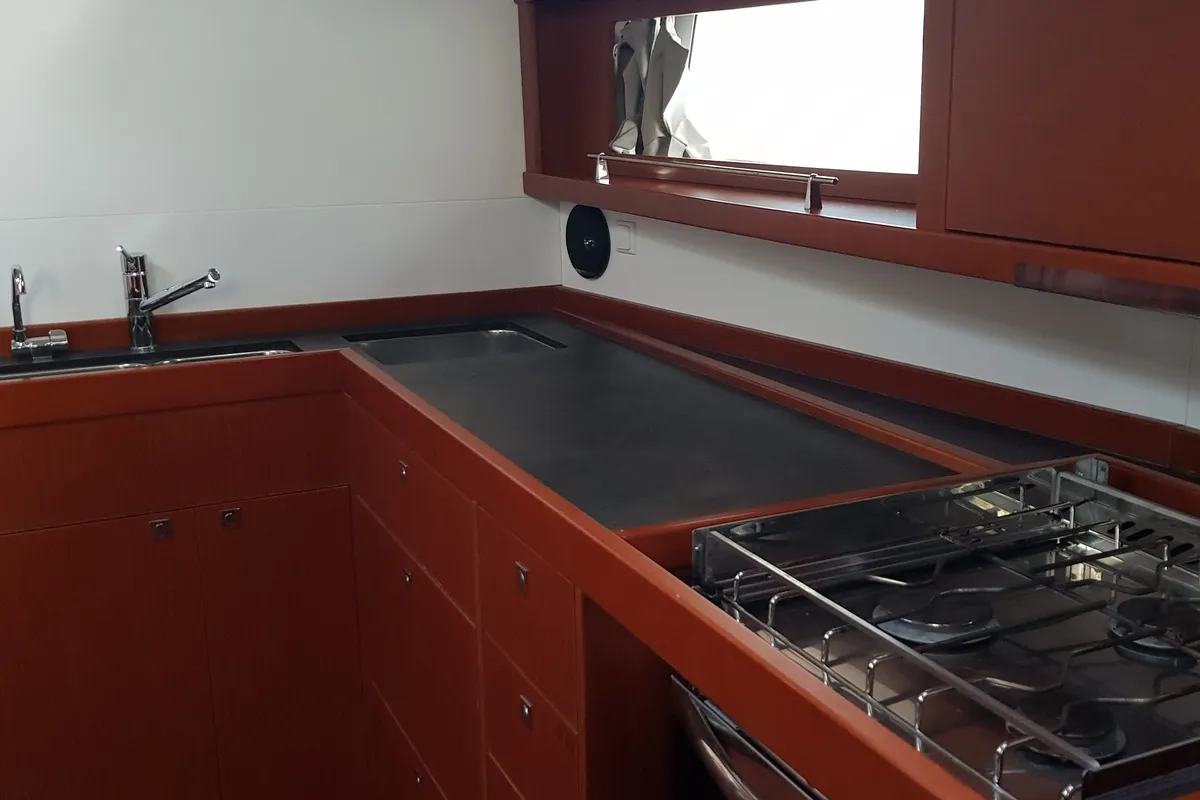 Galley of Senza Fine, a Beneteau Oceanis 48 sailboat at Tonnarella, Italy
