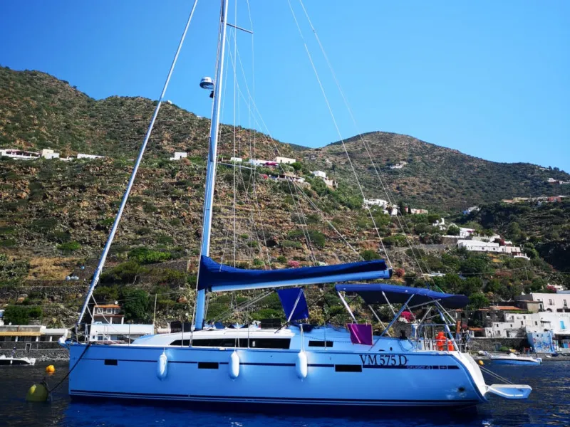 Exterior view of Carlotta, a Bavaria 41 Cruiser sailboat at Vibo Valentia, Italy