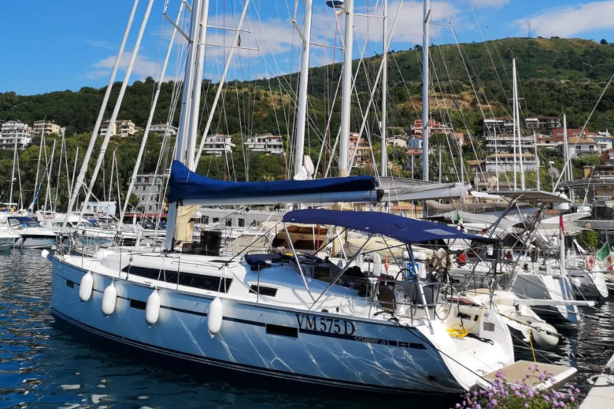 Exterior view of Carlotta, a Bavaria 41 Cruiser sailboat at Vibo Valentia, Italy
