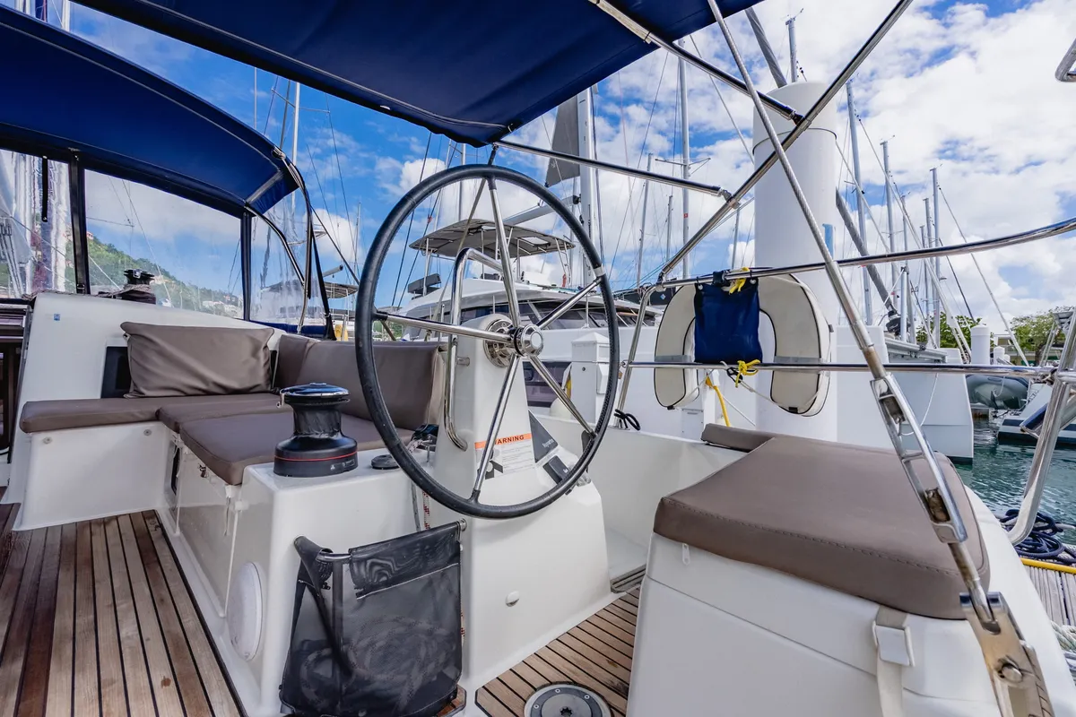 Cockpit of Hakuna Matata IV, a Jeanneau Sun Odyssey 490 sailboat at Road Town, British Virgin Islands