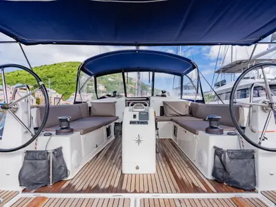 Cockpit of Hakuna Matata IV, a Jeanneau Sun Odyssey 490 sailboat at Road Town, British Virgin Islands