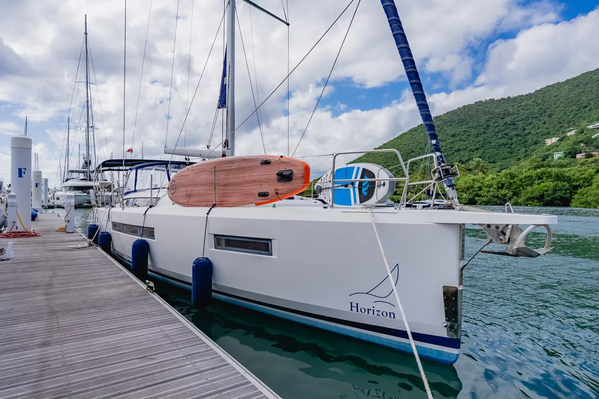 Exterior view of Hakuna Matata IV, a Jeanneau Sun Odyssey 490 sailboat at Road Town, British Virgin Islands