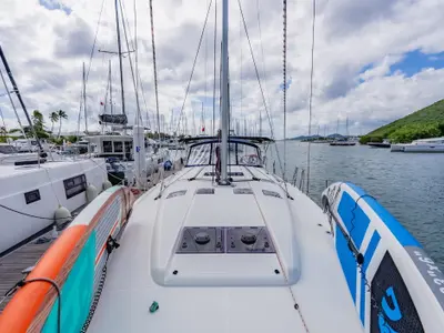 Deck of Hakuna Matata IV, a Jeanneau Sun Odyssey 490 sailboat at Road Town, British Virgin Islands