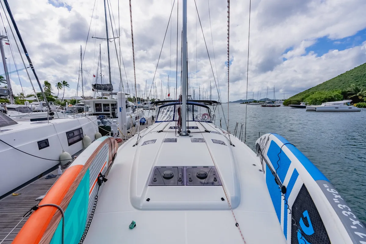 Deck of Hakuna Matata IV, a Jeanneau Sun Odyssey 490 sailboat at Road Town, British Virgin Islands