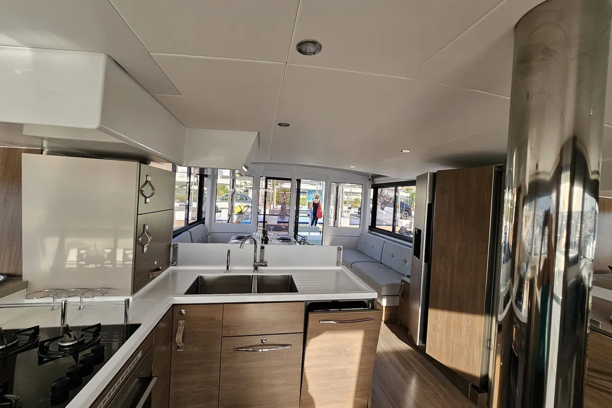 Galley of Agatirno, a Bali 4.8 catamaran at Salerno, Italy