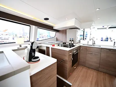 Galley of Agatirno, a Bali 4.8 catamaran at Salerno, Italy
