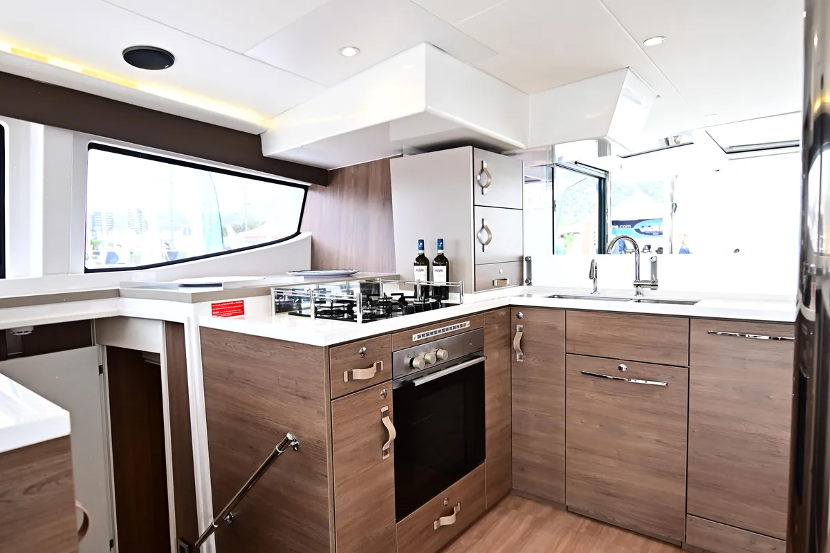 Galley of Agatirno, a Bali 4.8 catamaran at Salerno, Italy