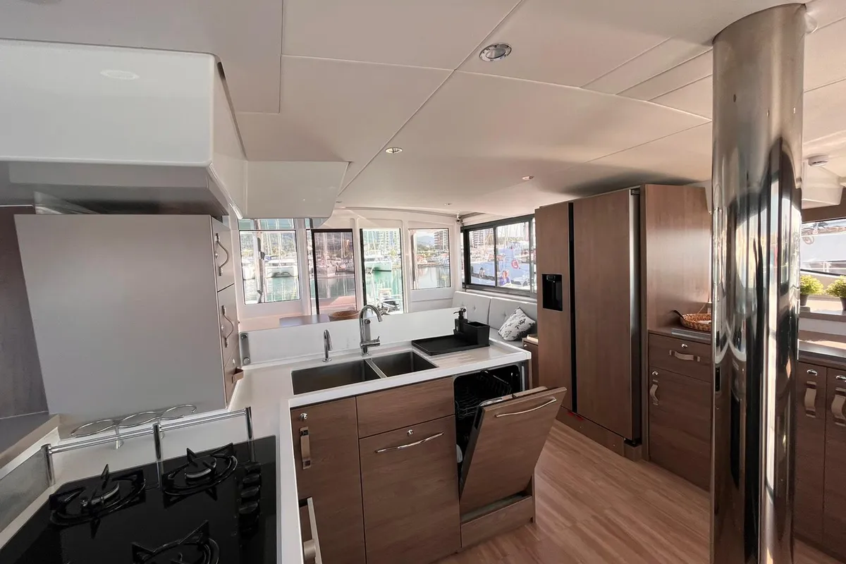 Galley of Agatirno, a Bali 4.8 catamaran at Salerno, Italy