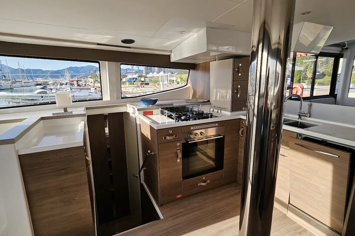 Galley of Agatirno, a Bali 4.8 catamaran at Salerno, Italy