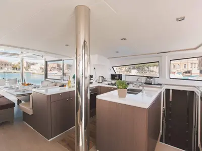 Galley of Elena, a Bali 5.4 catamaran at Capo d'Orlando, Italy