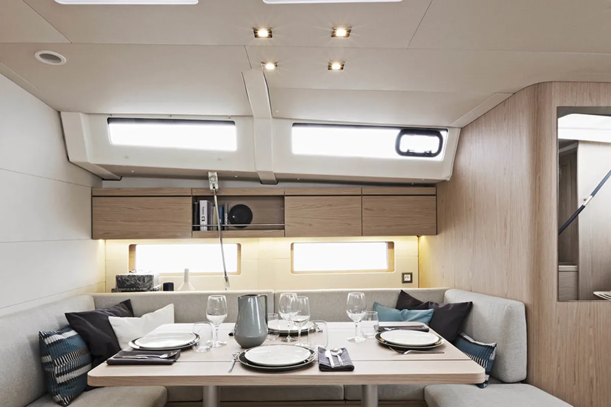 Salon of Sunsail 46 Mon Classic, a Beneteau Oceanis 46 sailboat at Marina, Croatia