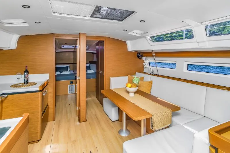 Salon of OSEJAVA, a Jeanneau Sun Odyssey 490 sailboat at Split, Croatia