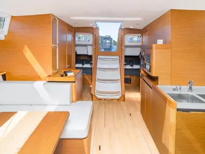 Salon of OSEJAVA, a Jeanneau Sun Odyssey 490 sailboat at Split, Croatia