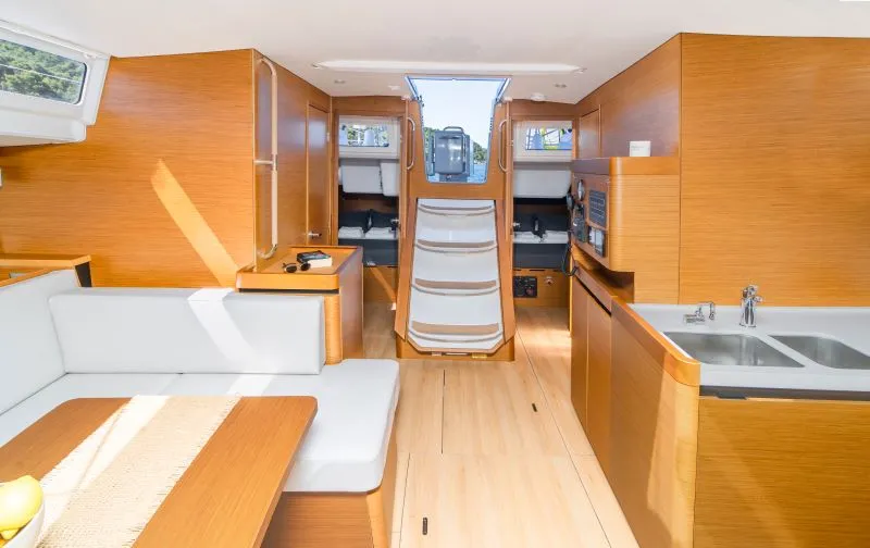 Salon of OSEJAVA, a Jeanneau Sun Odyssey 490 sailboat at Split, Croatia