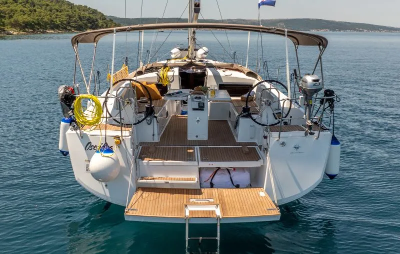 Deck of OSEJAVA, a Jeanneau Sun Odyssey 490 sailboat at Split, Croatia