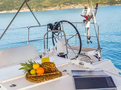 Deck of OSEJAVA, a Jeanneau Sun Odyssey 490 sailboat at Split, Croatia
