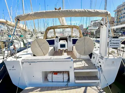 Deck of Julianna, a Dufour 430 GL sailboat at Marseille, France