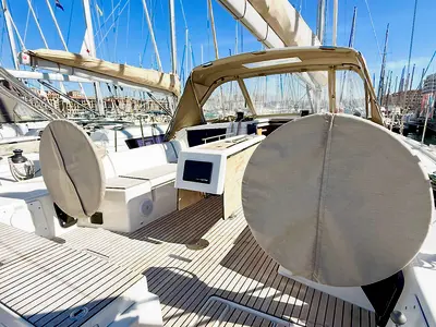 Deck of Julianna, a Dufour 430 GL sailboat at Marseille, France