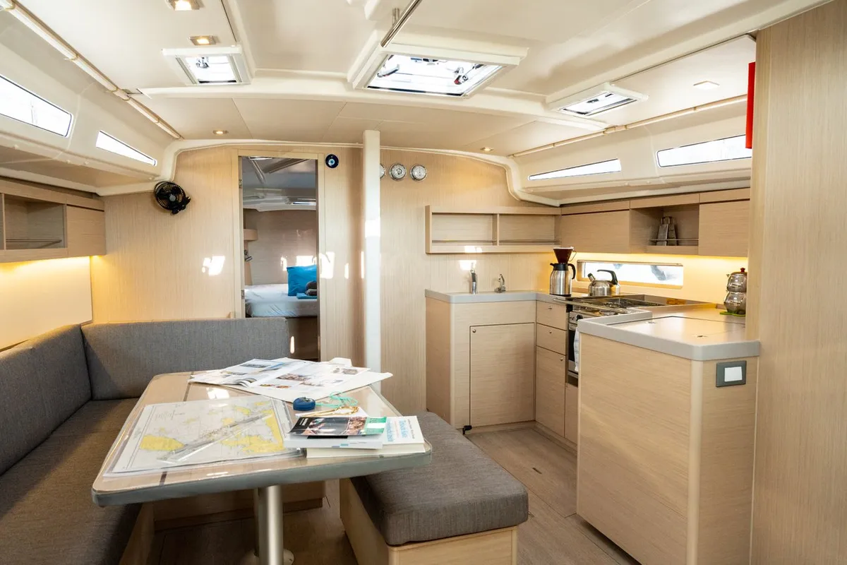 Salon of Mavi Mercury, a Beneteau Oceanis 40.1 sailboat at Marmaris, Turkey