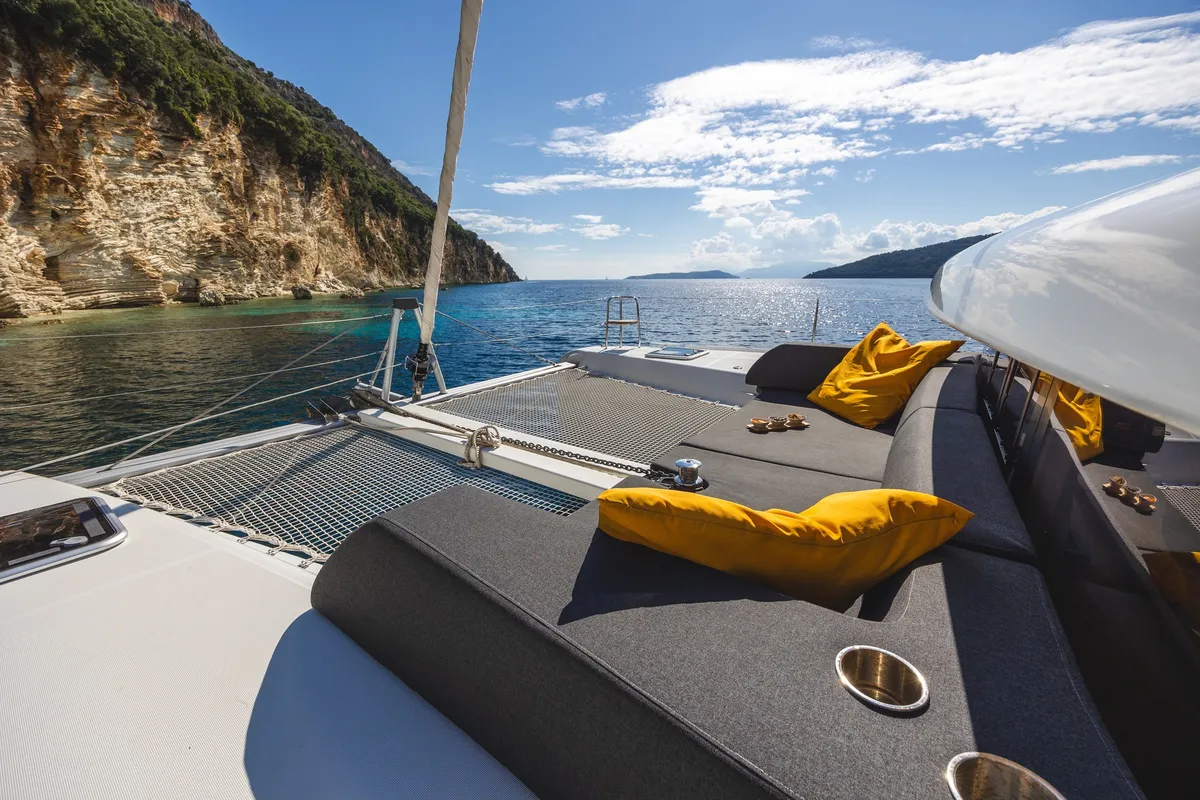 Deck of LUNA, a Lagoon 42 catamaran at Municipal Unit of Lefkada, Greece