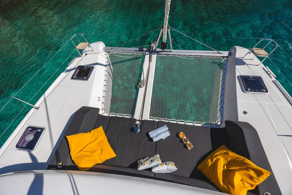 Deck of LUNA, a Lagoon 42 catamaran at Municipal Unit of Lefkada, Greece