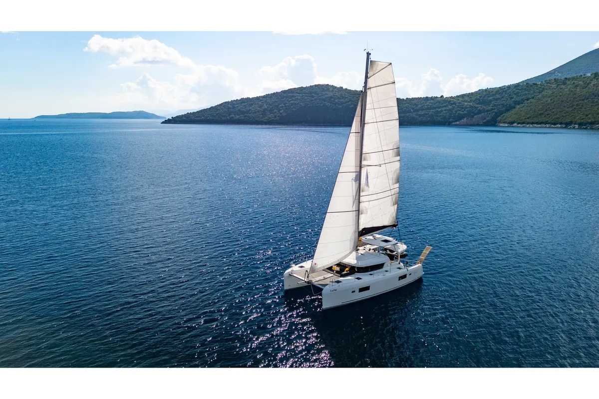Exterior view of LUNA, a Lagoon 42 catamaran at Municipal Unit of Lefkada, Greece
