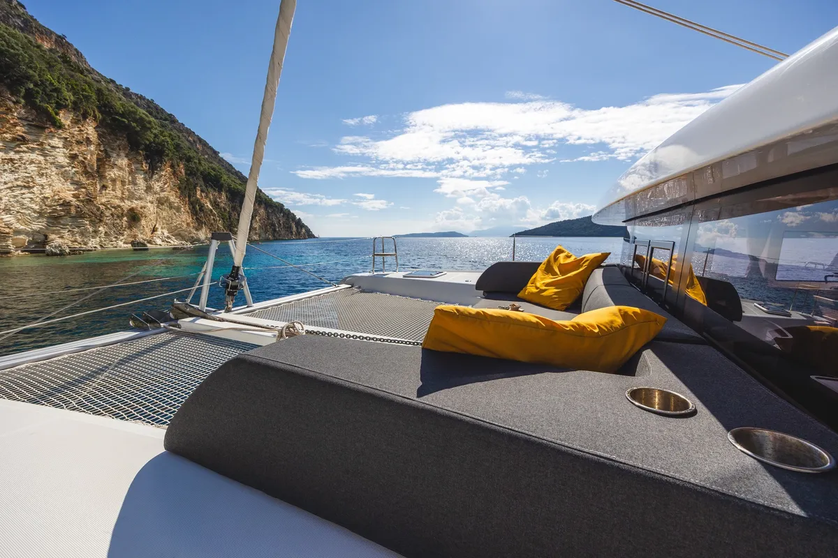 Deck of LUNA, a Lagoon 42 catamaran at Municipal Unit of Lefkada, Greece