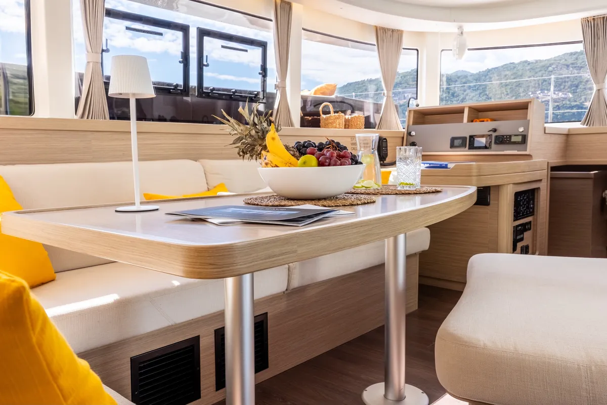 Salon of LUNA, a Lagoon 42 catamaran at Municipal Unit of Lefkada, Greece