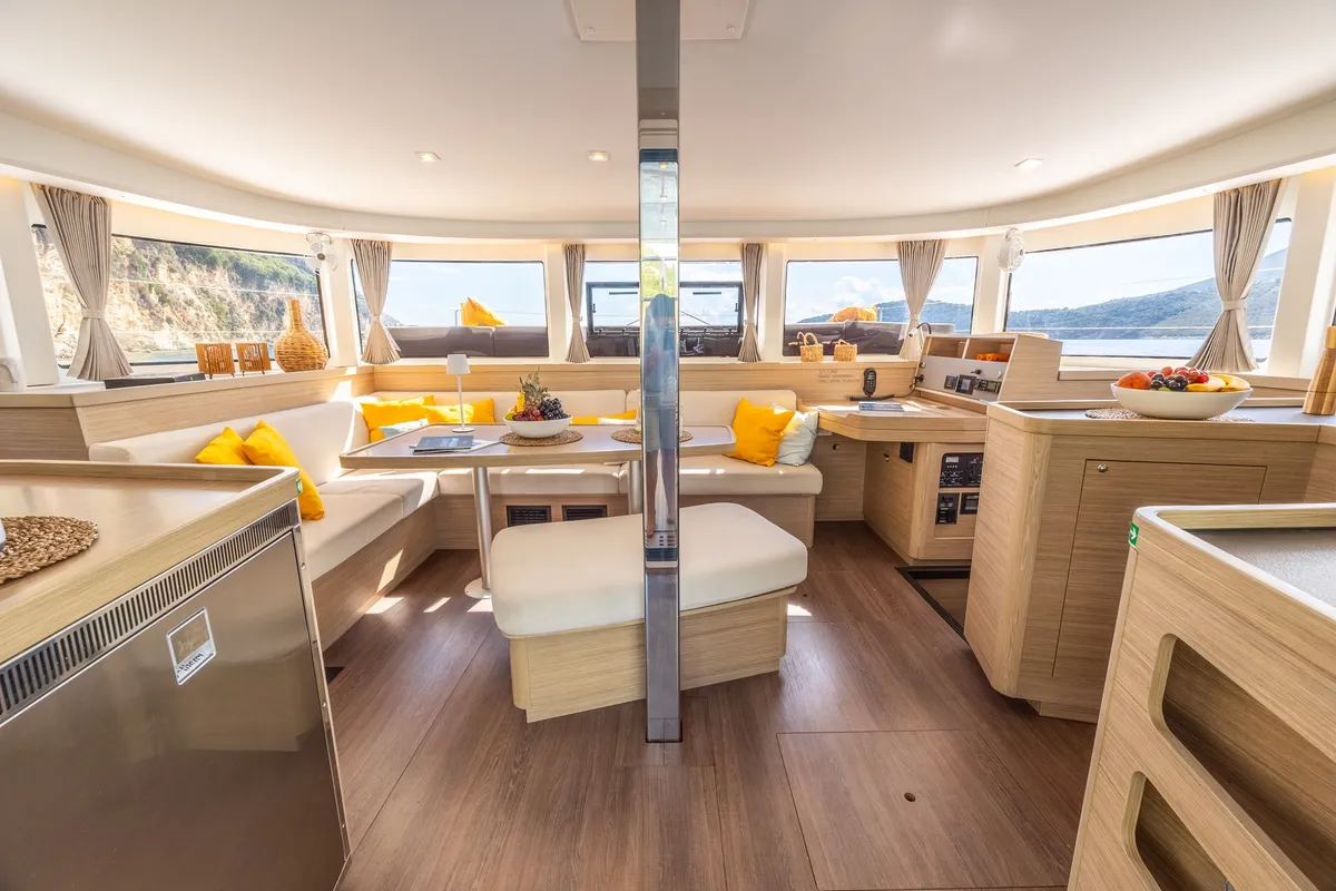 Salon of LUNA, a Lagoon 42 catamaran at Municipal Unit of Lefkada, Greece