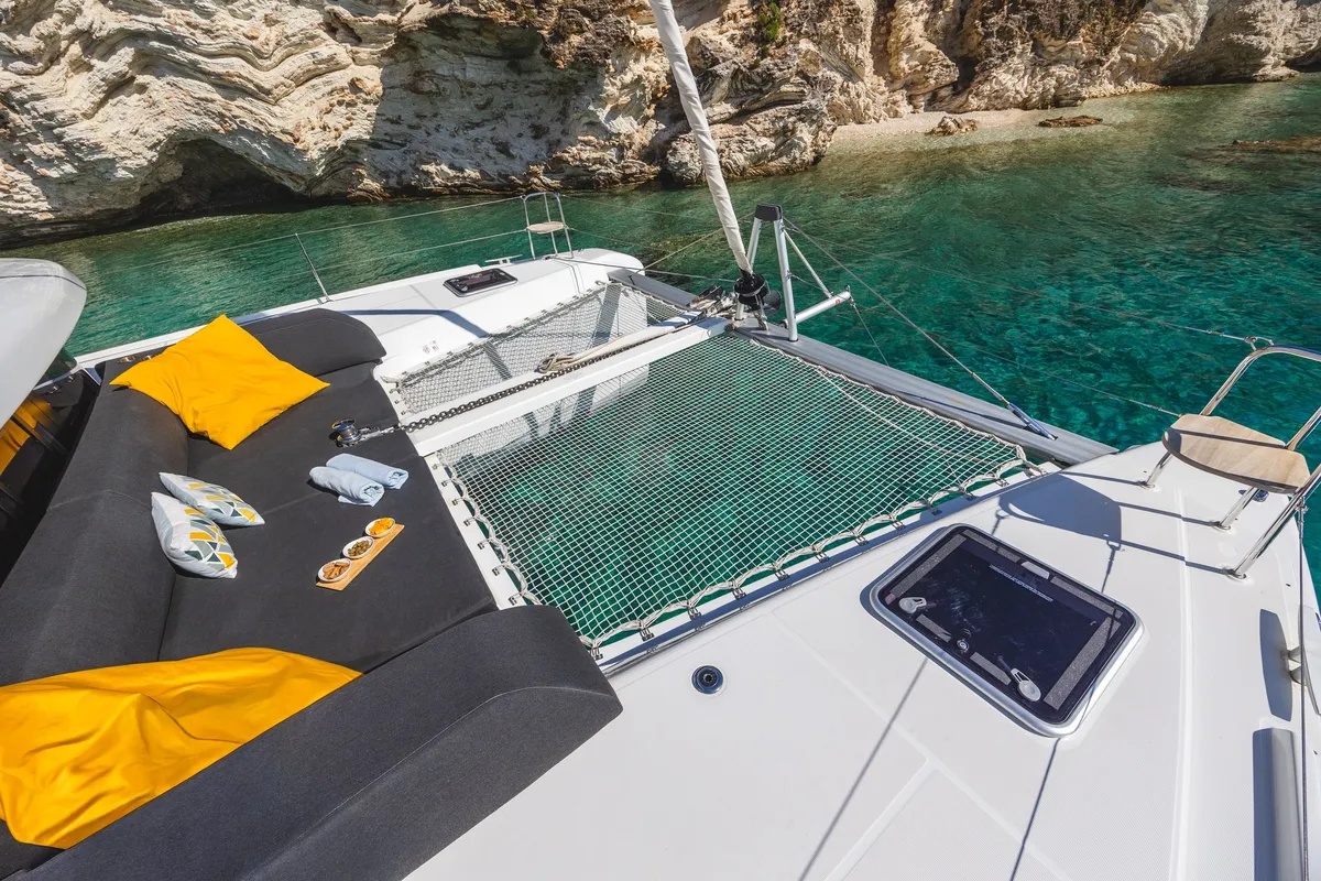 Deck of LUNA, a Lagoon 42 catamaran at Municipal Unit of Lefkada, Greece