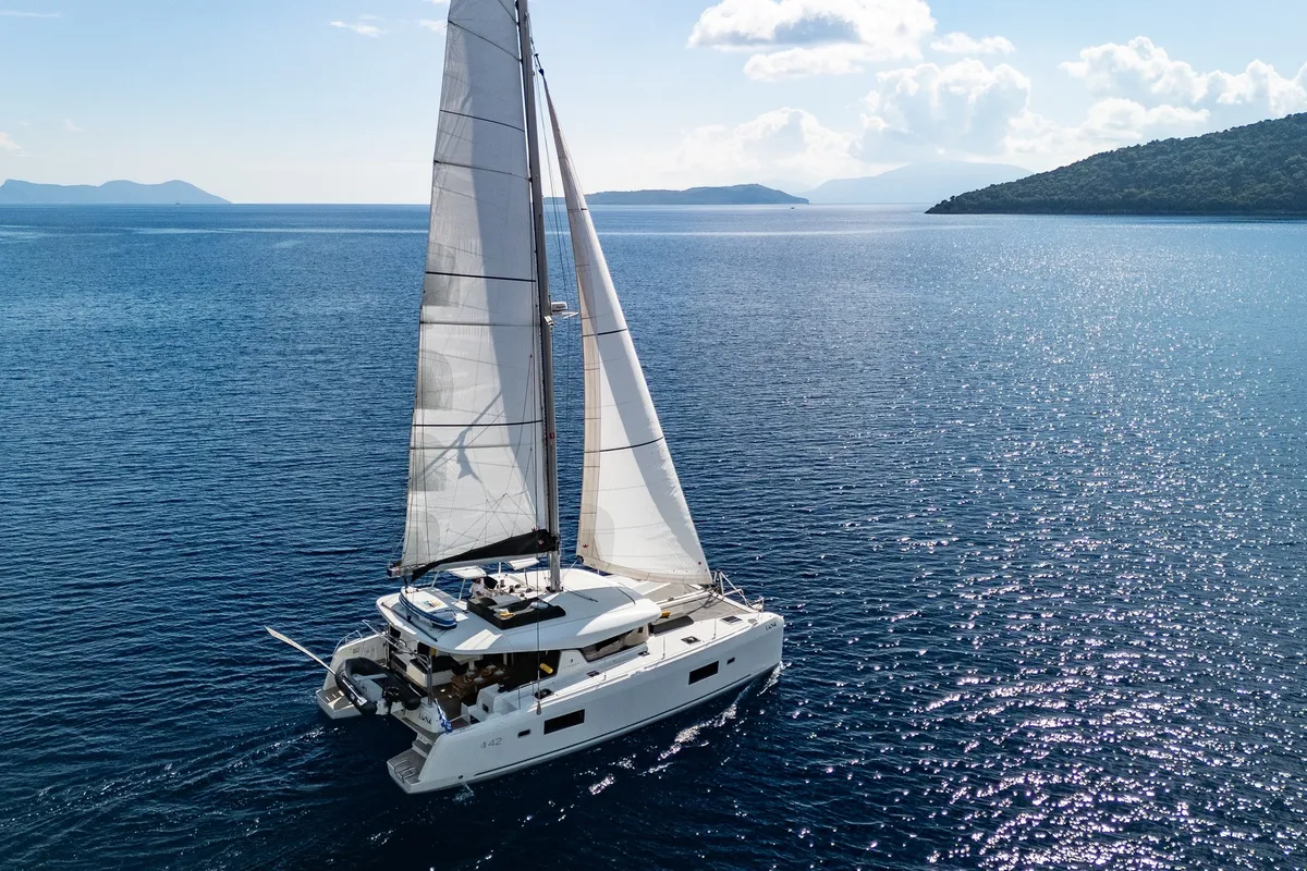 Exterior view of LUNA, a Lagoon 42 catamaran at Municipal Unit of Lefkada, Greece