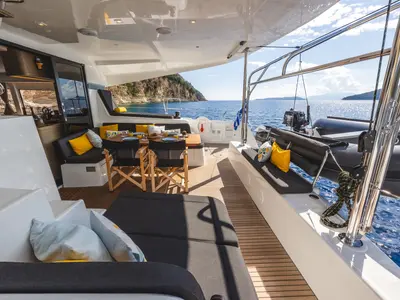 Deck of LUNA, a Lagoon 42 catamaran at Municipal Unit of Lefkada, Greece