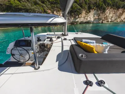 Cockpit of LUNA, a Lagoon 42 catamaran at Municipal Unit of Lefkada, Greece