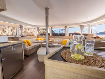 Salon of LUNA, a Lagoon 42 catamaran at Municipal Unit of Lefkada, Greece