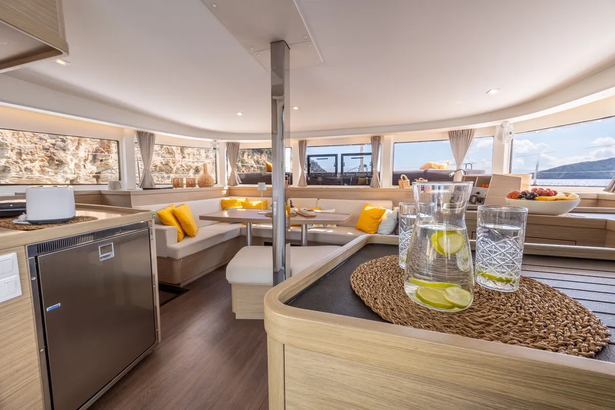 Salon of LUNA, a Lagoon 42 catamaran at Municipal Unit of Lefkada, Greece
