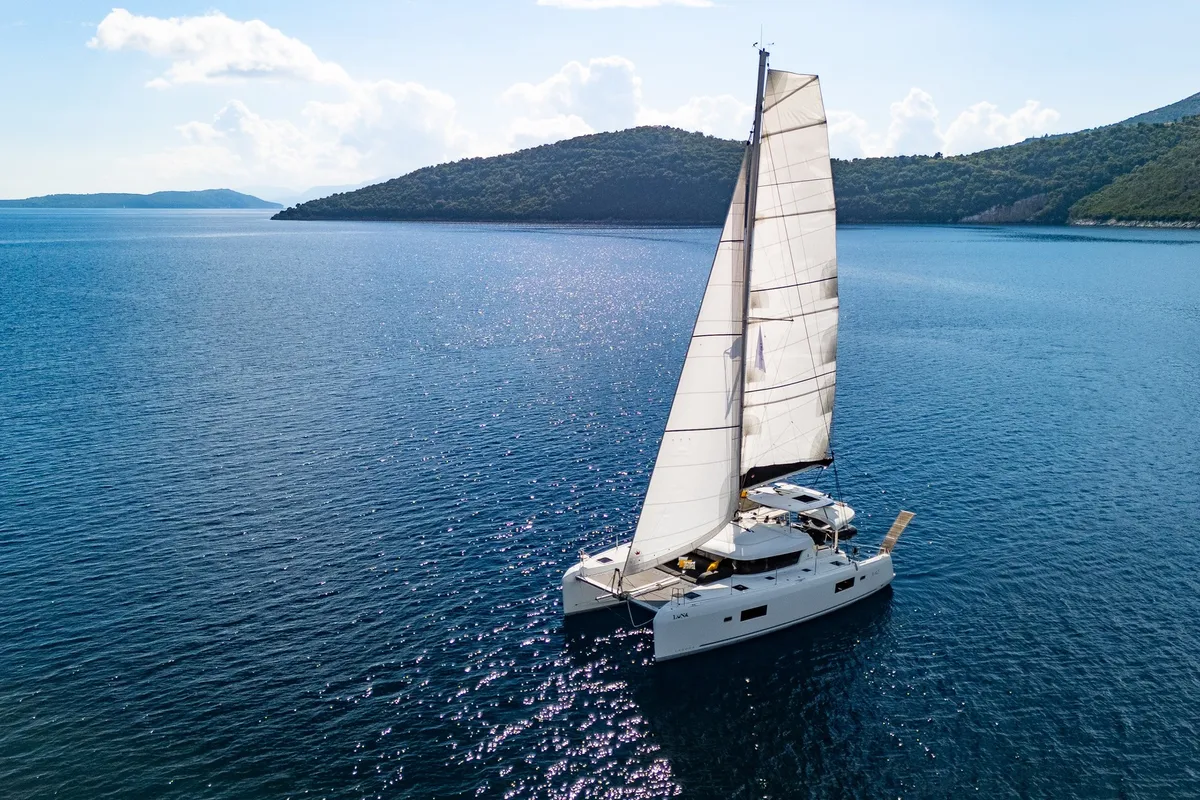 Exterior view of LUNA, a Lagoon 42 catamaran at Municipal Unit of Lefkada, Greece