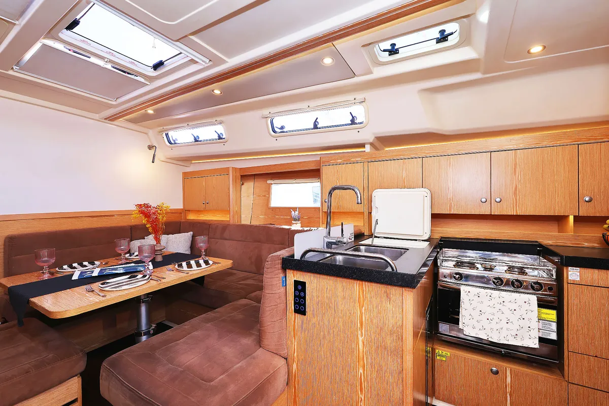 Salon of Lorelei, a Hanse 455 sailboat at Grad Kaštela, Croatia