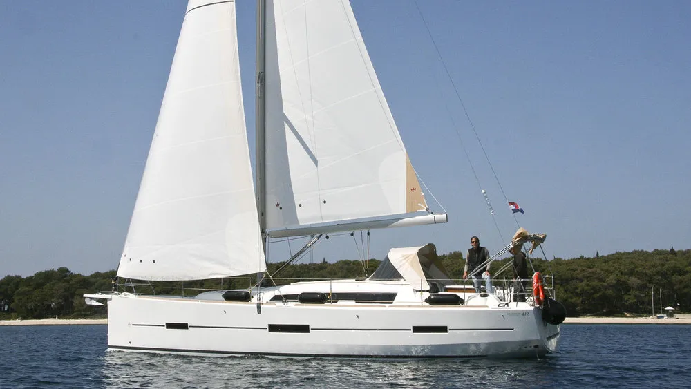 Exterior view of Stella, a Dufour 412 GL sailboat at Grad Pula, Croatia
