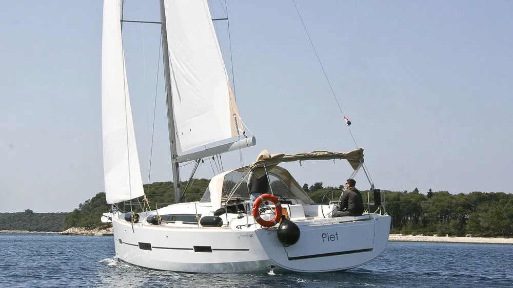 Exterior view of Stella, a Dufour 412 GL sailboat at Grad Pula, Croatia