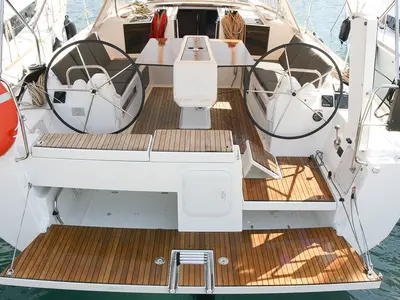Deck of Stella, a Dufour 412 GL sailboat at Grad Pula, Croatia