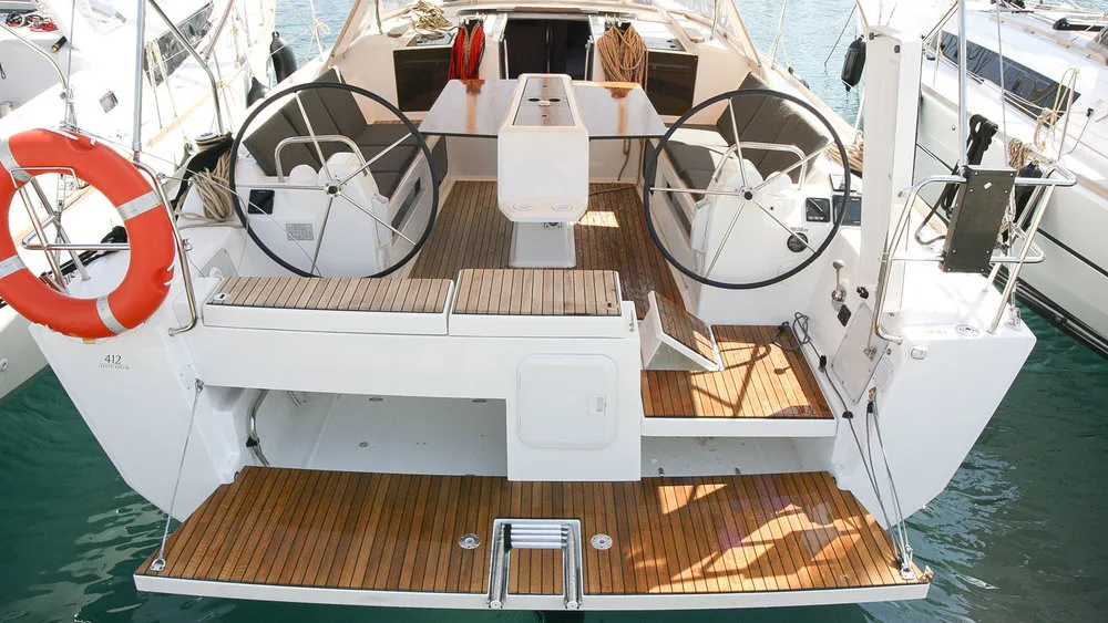 Deck of Stella, a Dufour 412 GL sailboat at Grad Pula, Croatia
