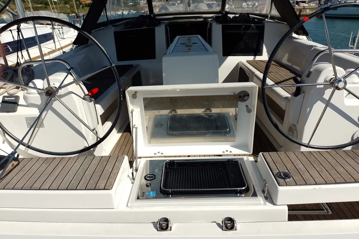 Deck of Stella, a Dufour 412 GL sailboat at Grad Pula, Croatia