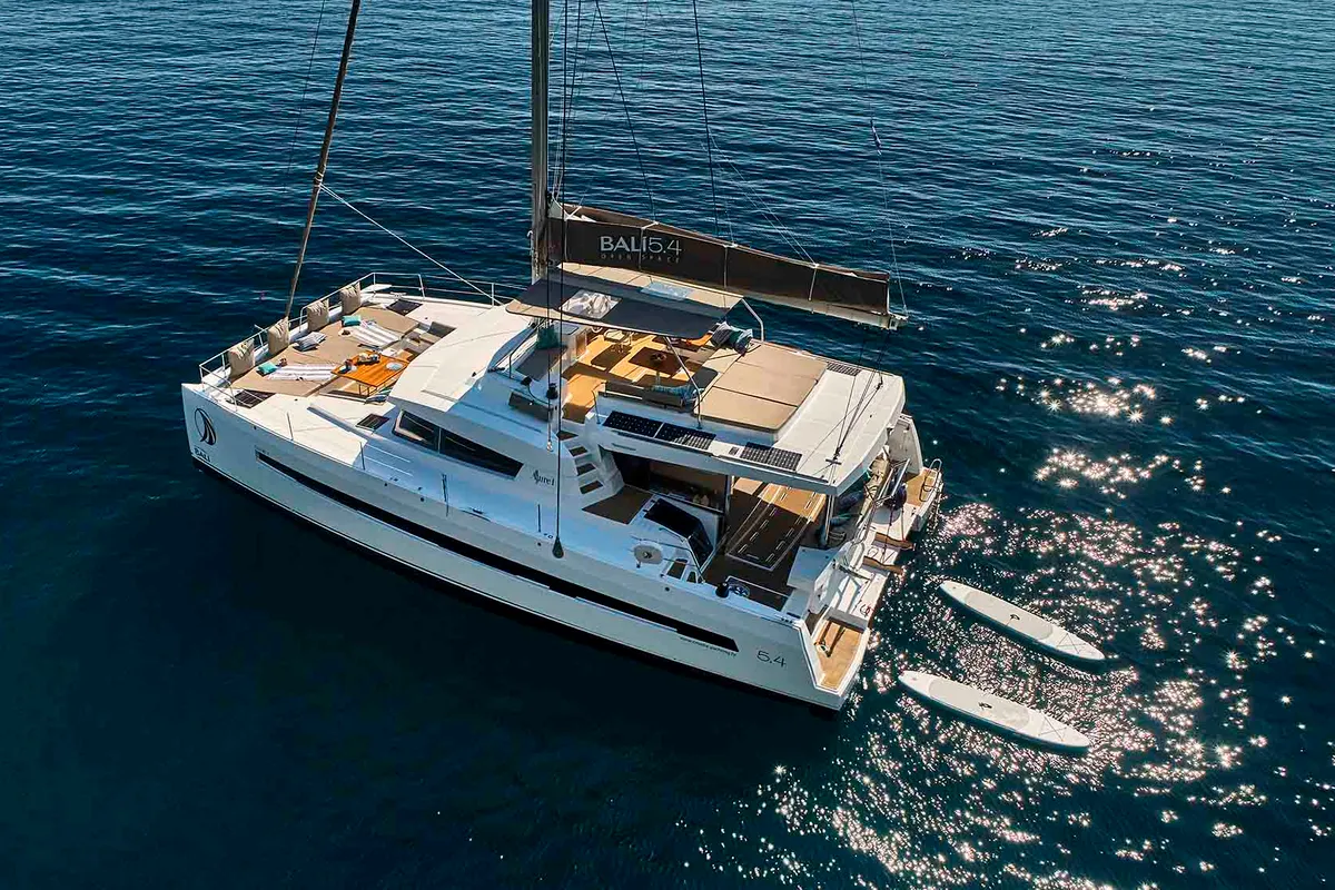 Exterior view of JOŽA, a Bali 5.4 catamaran at Grad Trogir, Croatia