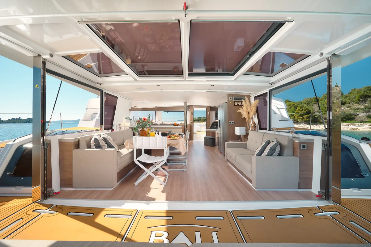 Salon of JOŽA, a Bali 5.4 catamaran at Grad Trogir, Croatia