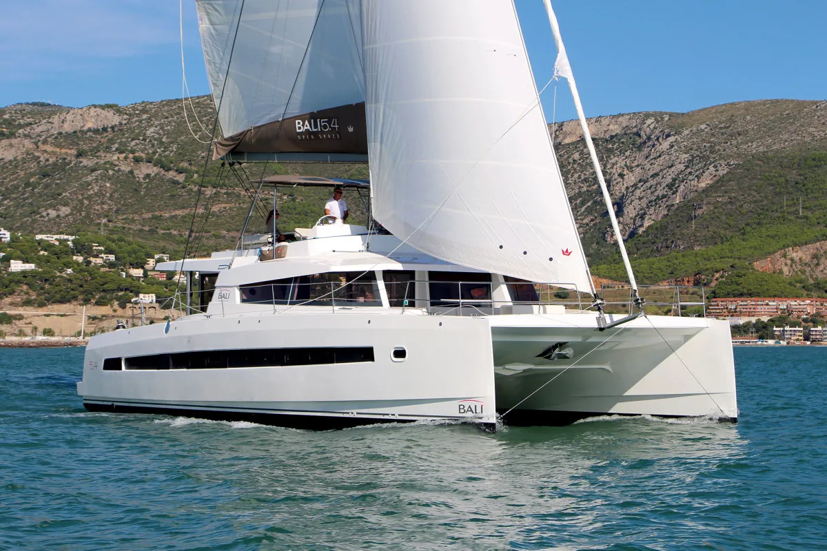 Exterior view of JOŽA, a Bali 5.4 catamaran at Grad Trogir, Croatia