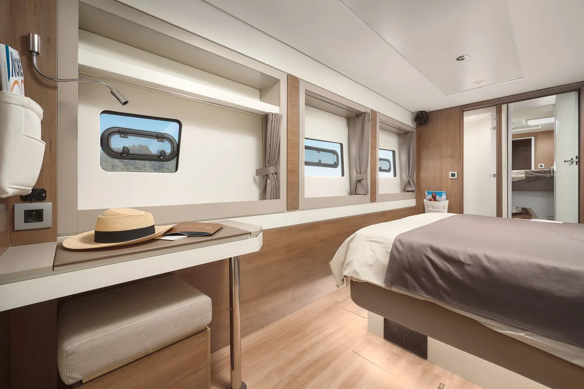 Cabin on JOŽA, a Bali 5.4 catamaran at Grad Trogir, Croatia