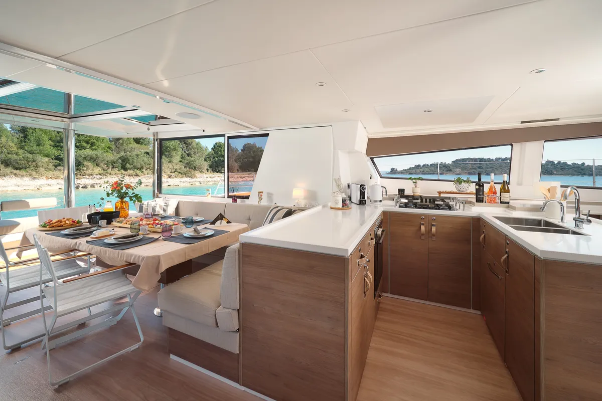 Galley of JOŽA, a Bali 5.4 catamaran at Grad Trogir, Croatia