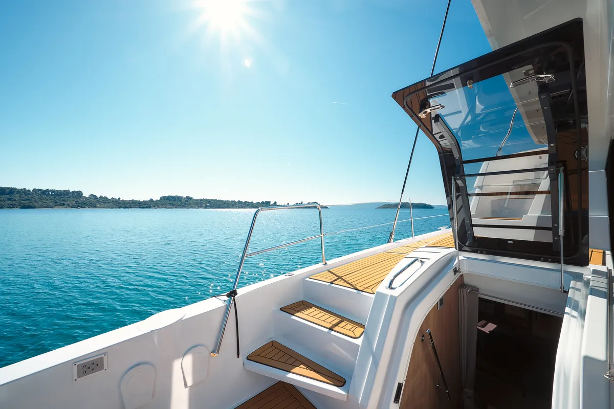 Deck of JOŽA, a Bali 5.4 catamaran at Grad Trogir, Croatia