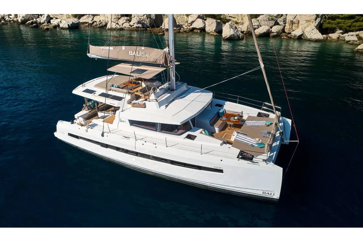 Exterior view of JOŽA, a Bali 5.4 catamaran at Grad Trogir, Croatia