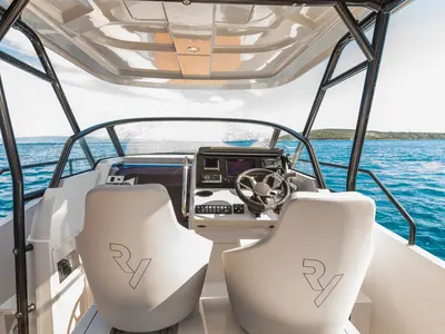 Cockpit of 22, a Gulet Ryck 280 motorboat at Grad Trogir, Croatia